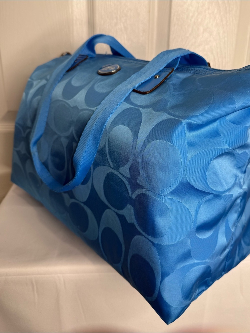 COACH GETAWAY SIGNATURE NYLON PACKABLE WEEKENDER BAG TOTE & POUCH BLUE F77321 - Picture 2 of 16